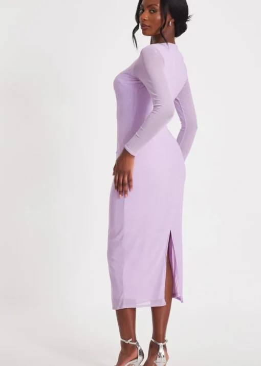 Quiz Lilac Mesh Diamante Midaxi Dress