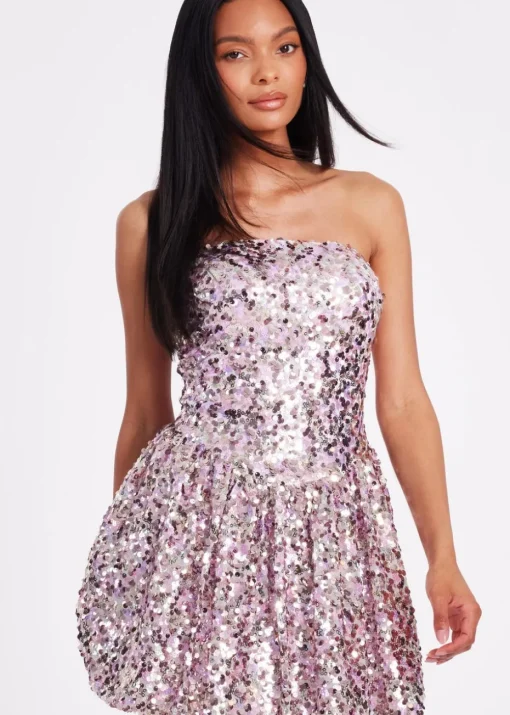 Quiz Lilac Sequin Puff Ball Mini Dress