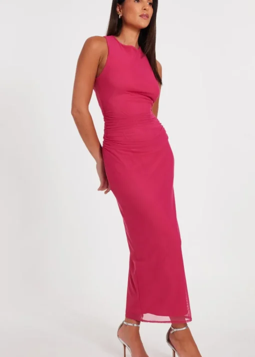 Quiz Magenta Mesh Midaxi Dress