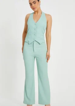 Quiz Mint Petite Woven Flared Trousers