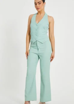 Quiz Mint Petite Woven Flared Trousers