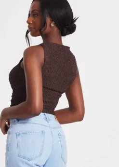 Quiz Mocha Textured Mesh Top