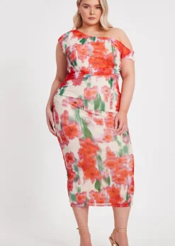 Quiz Multi Curve Floral Smudge Midaxi Dress