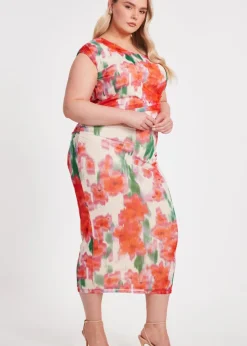 Quiz Multi Curve Floral Smudge Midaxi Dress