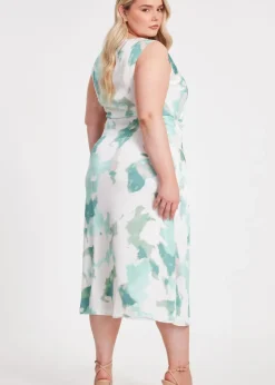 Quiz Multi Curve Satin Marble Print Midaxi Dress