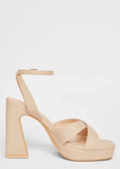Quiz Natural Cross Strap Platform Heels