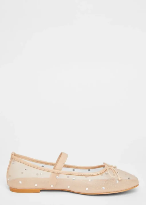 Quiz Natural Mesh Diamante Bow Pumps