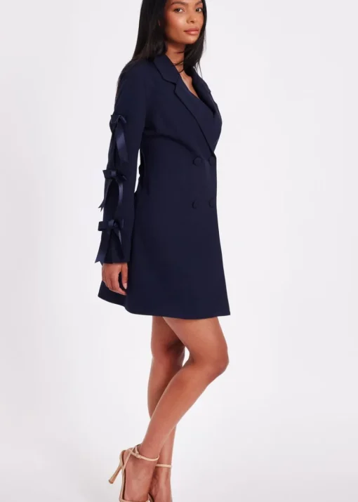 Quiz Navy Bow Sleeve Blazer Dress