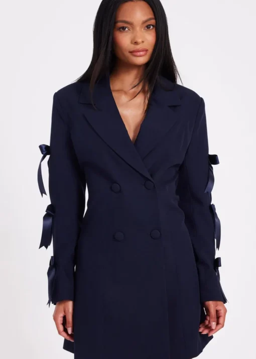 Quiz Navy Bow Sleeve Blazer Dress