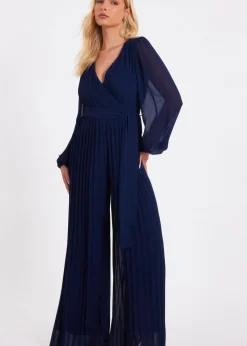 Quiz Navy Chiffon Pleated Jumpsuit