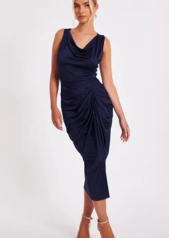 Quiz Navy Cowl Neck Midi Dress