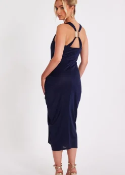 Quiz Navy Cowl Neck Midi Dress
