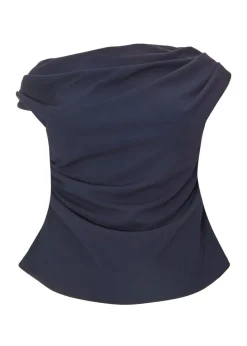 Quiz Navy Curve Drape Neck Top