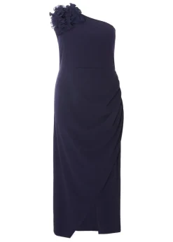 Quiz Navy Curve One Shoulder Maxi Dress