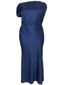 Quiz Navy Curve Satin Midaxi Dress