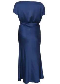Quiz Navy Curve Satin Midaxi Dress