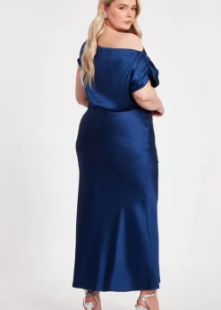 Quiz Navy Curve Satin Midaxi Dress