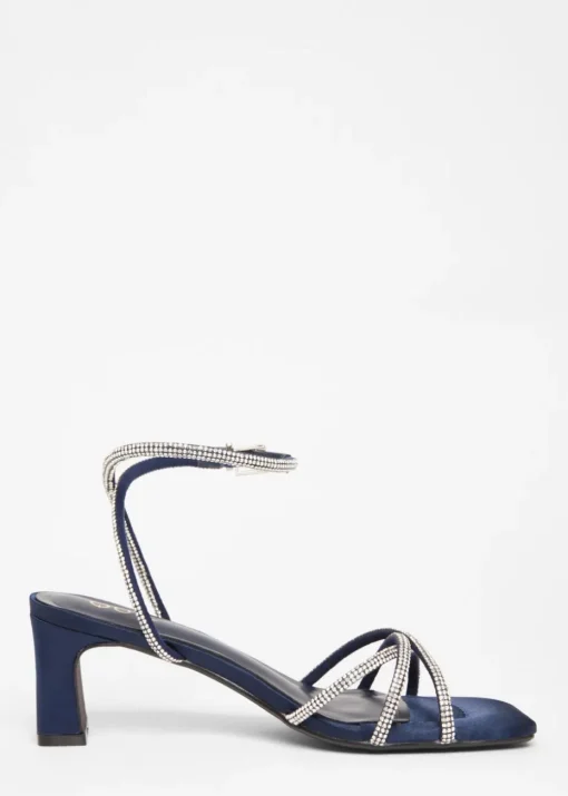 Quiz Navy Diamante Strappy Heeled Sandals