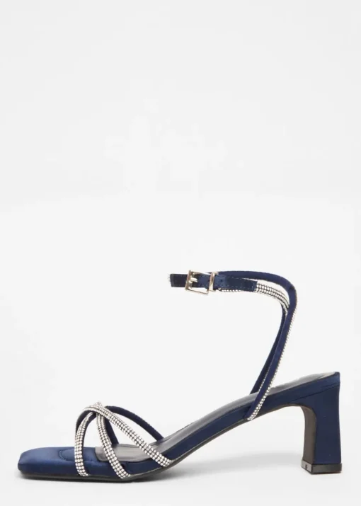 Quiz Navy Diamante Strappy Heeled Sandals