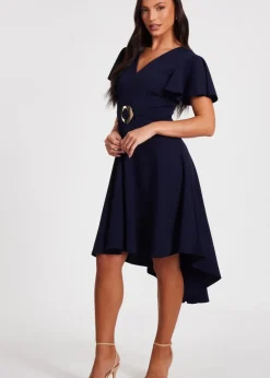 Quiz Navy Dip Hem Midi Dress