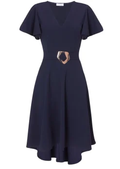 Quiz Navy Dip Hem Midi Dress