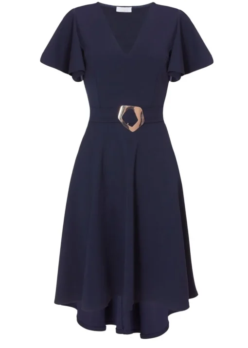 Quiz Navy Dip Hem Midi Dress