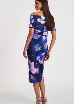 Quiz Navy Floral Bardot Midi Dress