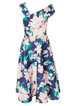 Quiz Navy Floral Print Skater Dress