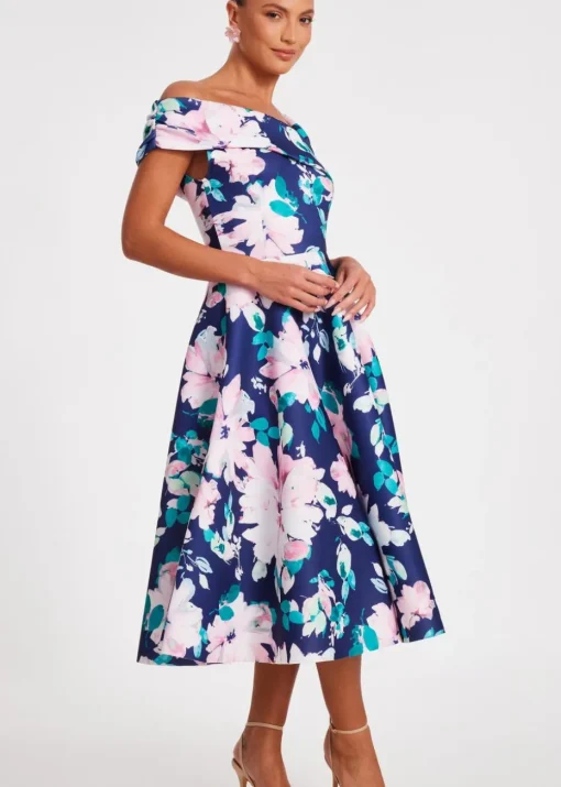 Quiz Navy Floral Print Skater Dress