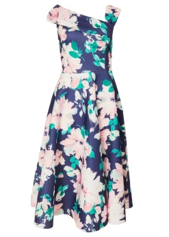 Quiz Navy Floral Print Skater Dress