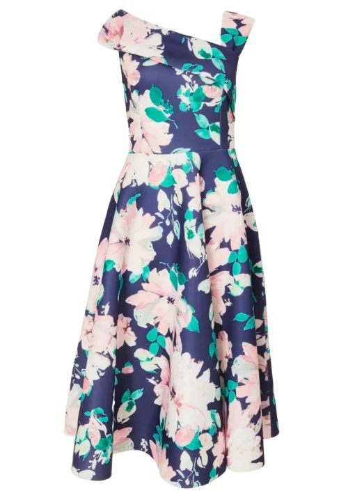 Quiz Navy Floral Print Skater Dress