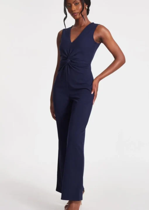 Quiz Navy Gathered Front Jumpsuit