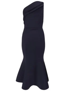 Quiz Navy One Shoulder Peplum Dress