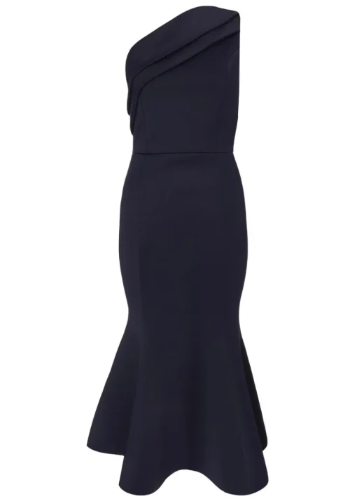 Quiz Navy One Shoulder Peplum Dress