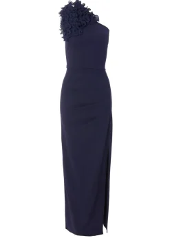 Quiz Navy One Shoulder Ruffle Maxi Dress