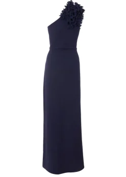 Quiz Navy One Shoulder Ruffle Maxi Dress