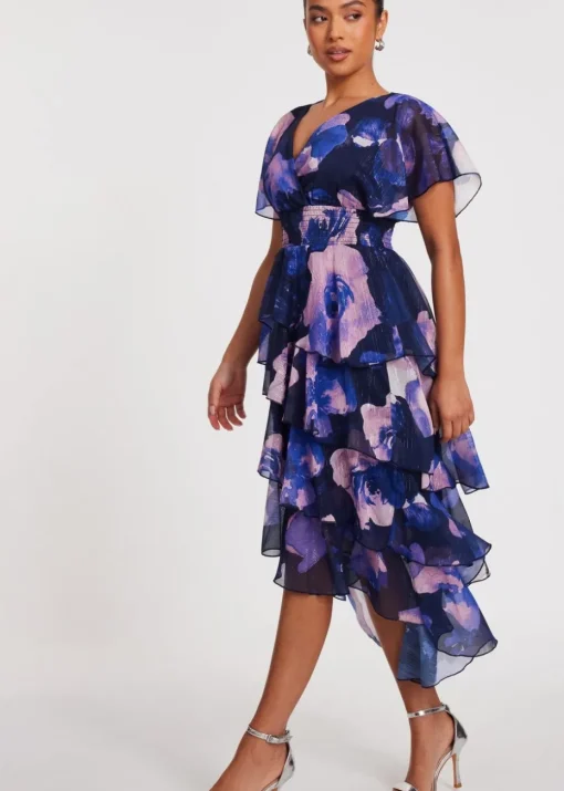 Quiz Navy Petite Dip Hem Midi Dress