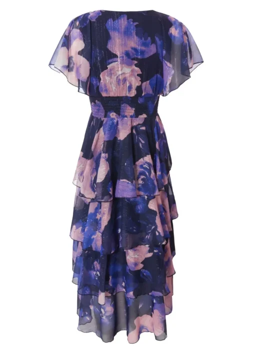 Quiz Navy Petite Dip Hem Midi Dress