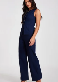 Quiz Navy Pinstripe Button Front Waistcoat