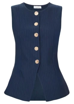 Quiz Navy Pinstripe Button Front Waistcoat