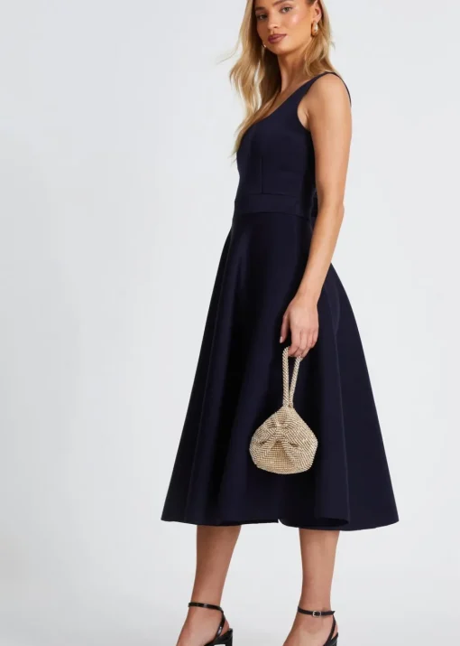 Quiz Navy Square Neckline Skater Dress