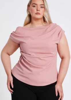 Quiz Pink Curve Drape Neck Top