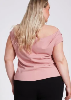 Quiz Pink Curve Drape Neck Top