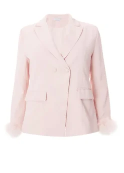 Quiz Pink Curve Feather Trim Blazer