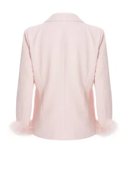 Quiz Pink Curve Feather Trim Blazer