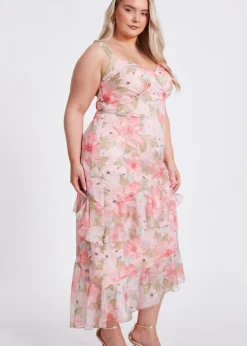 Quiz Pink Curve Floral Maxi Dress
