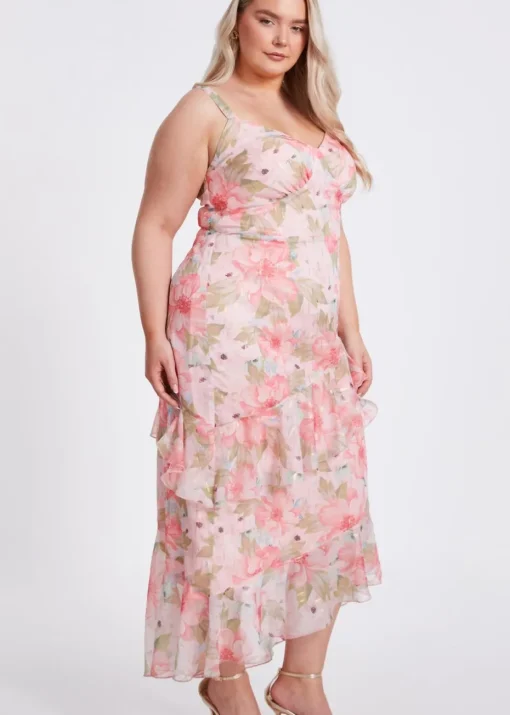 Quiz Pink Curve Floral Maxi Dress