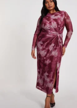 Quiz Pink Curve Marble Print Midaxi Dress