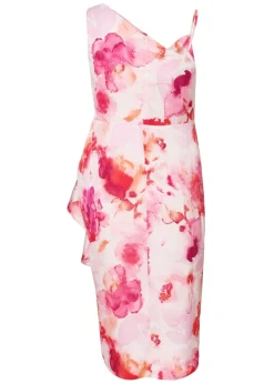 Quiz Pink Curve Tropical Print Midi Dress