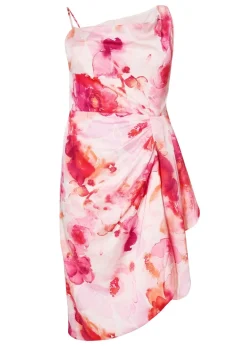 Quiz Pink Curve Tropical Print Midi Dress